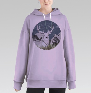 ОЛЕНЬ В ГОРАХ, Hoodie Long Oversize Fiolet