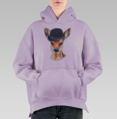 Олень в шляпе, Hoodie Oversize Fiolet, утепленная
