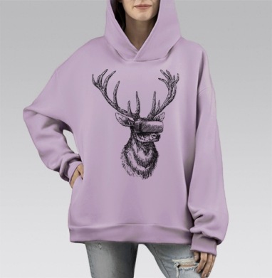 Олень в виртуале, Hoodie Mono Fiolet, оверсайз, утепленная