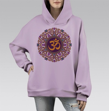 Декоративное панно с символом Ом и мандалой, Hoodie Mono Fiolet, оверсайз, утепленная