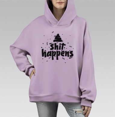 Стикер «Shit happens» — смелый графический дизайн, Hoodie Mono Fiolet, оверсайз, утепленная