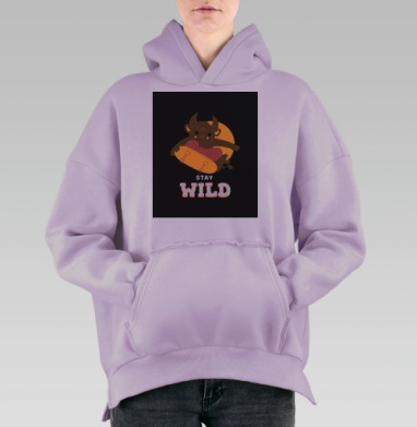 Милый Бафомет на Скейтборде с Надписью, Hoodie Oversize Fiolet, утепленная