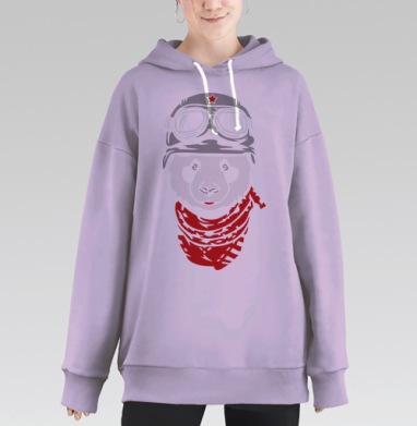 Панда байкер., Hoodie Long Oversize Fiolet