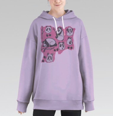 Милый паттерн с пандами и бамбуком на розовом фоне, Hoodie Long Oversize Fiolet