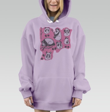Милый паттерн с пандами и бамбуком на розовом фоне, Hoodie Mjhigh Dig Mel, Fiolet, утепленная