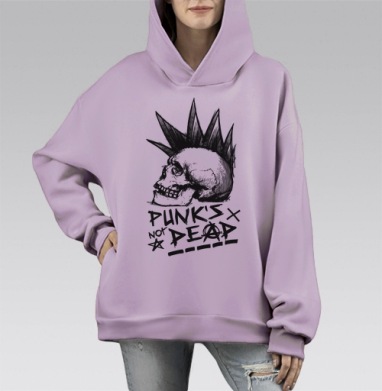 Череп с ирокезом PUNKS NOT DEAD – панк-графика, Hoodie Mono Fiolet, оверсайз, утепленная