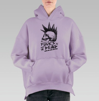 Череп с ирокезом PUNKS NOT DEAD – панк-графика, Hoodie Oversize Fiolet, утепленная