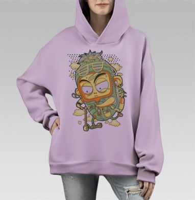 Стрит-арт персонаж на самокате с гранжевым стилем, Hoodie Mono Fiolet, оверсайз, утепленная