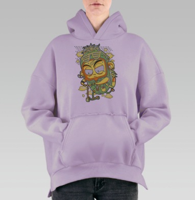 Стрит-арт персонаж на самокате с гранжевым стилем, Hoodie Oversize Fiolet, утепленная