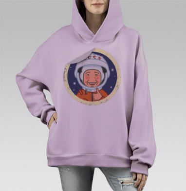 Винтажный советский космонавт с большим пальцем, Hoodie Mono Fiolet, оверсайз, утепленная
