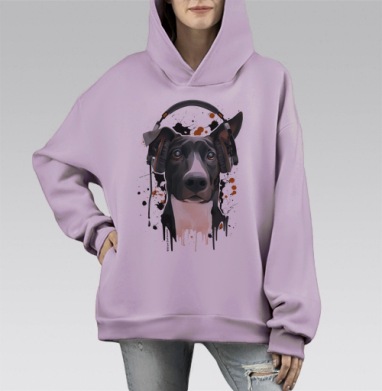 Пёс меломан, Hoodie Mono Fiolet, оверсайз, утепленная