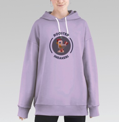Логотип ROOSTER Sneakers с петухом в кроссовках, Hoodie Long Oversize Fiolet