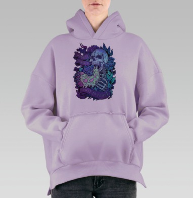 Скелет с пиццей среди сияющих роз, Hoodie Oversize Fiolet, утепленная