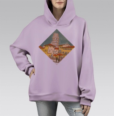Романтическая прогулка у Пизанской башни, Hoodie Mono Fiolet, оверсайз, утепленная
