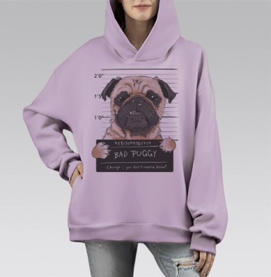 Забавный мопс в стиле полицейского фоторобота, Hoodie Mono Fiolet, оверсайз, утепленная