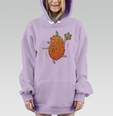Весёлый ёжик в оранжевой шубке с листьями, Hoodie Mjhigh Dig Mel, Fiolet, утепленная