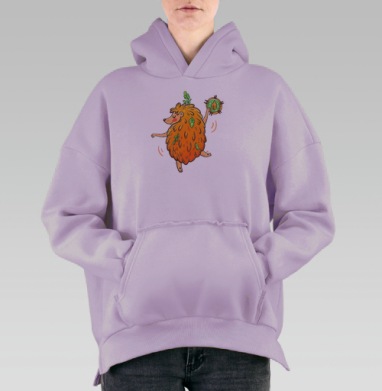 Весёлый ёжик в оранжевой шубке с листьями, Hoodie Oversize Fiolet, утепленная
