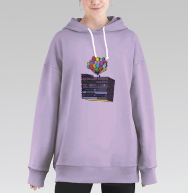 Взлетающее здание с яркими шарами мечты, Hoodie Long Oversize Fiolet