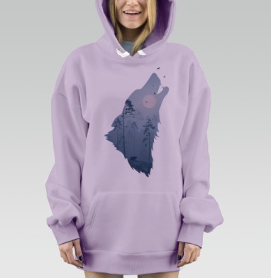 Воющий волк с лесным пейзажем внутри, Hoodie Mjhigh Dig Mel, Fiolet, утепленная