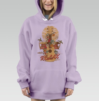 Постер RELAX с укулеле и тропическим мотивом, Hoodie Mjhigh Dig Mel, Fiolet, утепленная