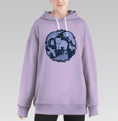 Идиллия арктической фауны в декоративном стиле, Hoodie Long Oversize Fiolet