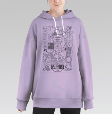 Монохромный портрет креативного дизайнера с символикой, Hoodie Long Oversize Fiolet