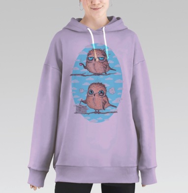 Милые совята: утро и работа – арт-принт, Hoodie Long Oversize Fiolet