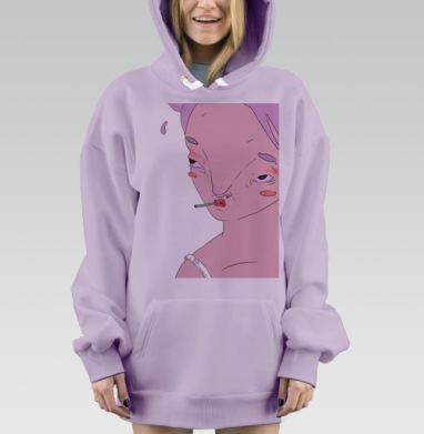 Сюрреалистичный арт с меланхоличным персонажем, Hoodie Mjhigh Dig Mel, Fiolet, утепленная