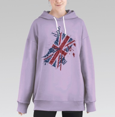 Разрушенный английский символ динамичный британский флаг гранж, Hoodie Long Oversize Fiolet