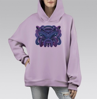 Мистическое существо с черепом и сияющими щупальцами, Hoodie Mono Fiolet, оверсайз, утепленная