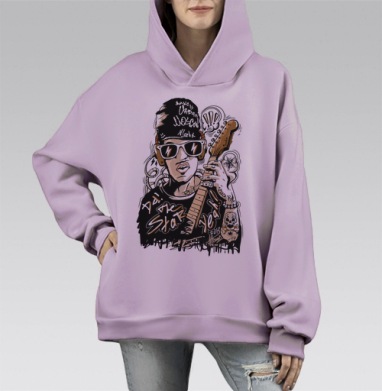 Rock Man, Hoodie Mono Fiolet, оверсайз, утепленная