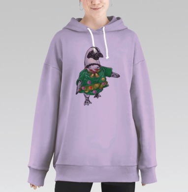 Праздничный пингвин в ярком зеленом платье, Hoodie Long Oversize Fiolet