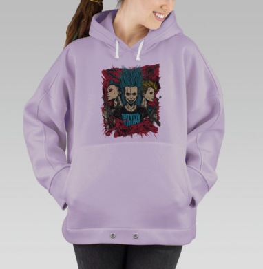 Футболка «WLYLYY» в стиле панк-рок и постапокалипсиса, Hoodie Oversize Fiolet