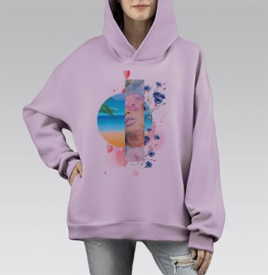 Летний цифровой коллаж в стиле dreamcore, Hoodie Mono Fiolet, оверсайз, утепленная