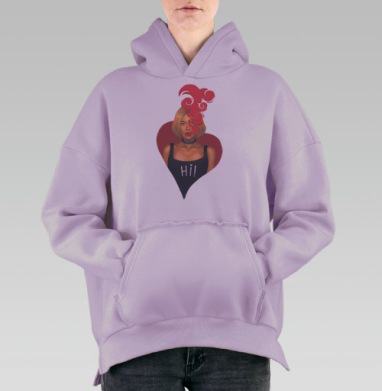 Дерзкий портрет в стиле e-girl с розовым дымом, Hoodie Oversize Fiolet, утепленная