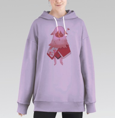Чиби персонаж в стиле Sky с сакурой и сердечком, Hoodie Long Oversize Fiolet