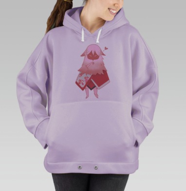 Чиби персонаж в стиле Sky с сакурой и сердечком, Hoodie Oversize Fiolet