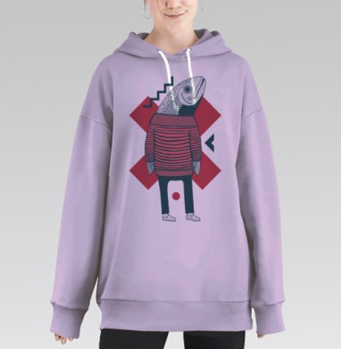 Стильная иллюстрация Рыба в свитере, Hoodie Long Oversize Fiolet