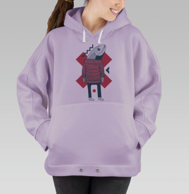 Стильная иллюстрация Рыба в свитере, Hoodie Oversize Fiolet