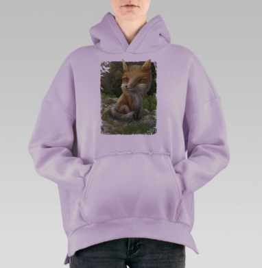 Игривый лис: яркий арт с характером и загадкой, Hoodie Oversize Fiolet, утепленная