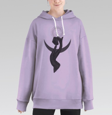 Мистическая рука с кристаллом и солнечным символом, Hoodie Long Oversize Fiolet