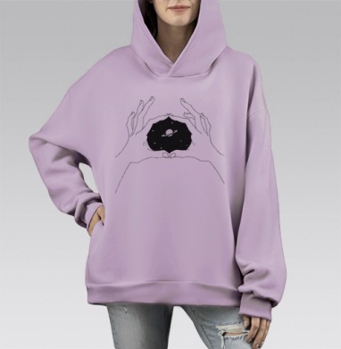 Вселенная в руках: символ мечтаний и созидания, Hoodie Mono Fiolet, оверсайз, утепленная