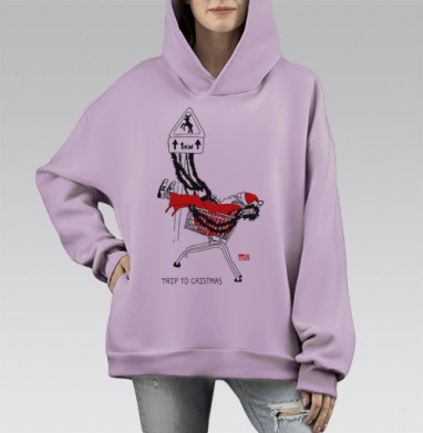 Санта Клаус в тележке уличный юмор путешествие к рождеству, Hoodie Mono Fiolet, оверсайз, утепленная
