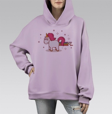 Счастливый единорог, Hoodie Mono Fiolet, оверсайз, утепленная