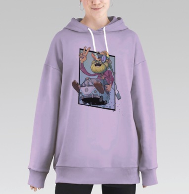 Весёлый хиппи на винтажном VW микроавтобусе, Hoodie Long Oversize Fiolet