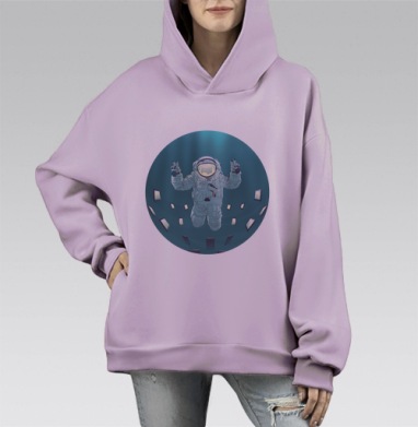 Космонавт в цифровом океане с зелёным миром, Hoodie Mono Fiolet, оверсайз, утепленная