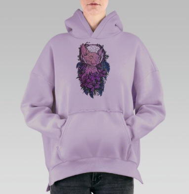 Мистический сфинкс с ловцом снов и перьями, Hoodie Oversize Fiolet, утепленная