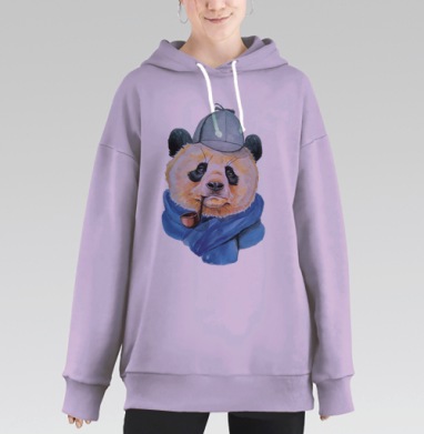 Панда-детектив с трубкой и шляпой, Hoodie Long Oversize Fiolet