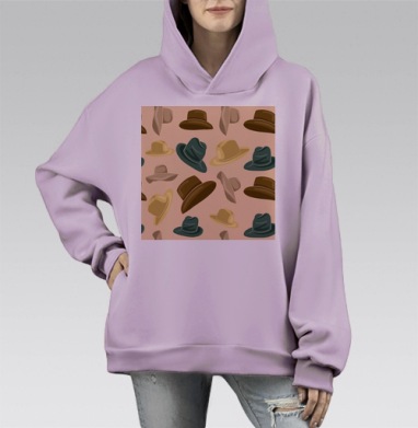 Стильный паттерн с разнообразными шляпами, Hoodie Mono Fiolet, оверсайз, утепленная