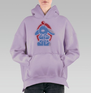Синий кролик в медитации с третьим глазом, Hoodie Oversize Fiolet, утепленная